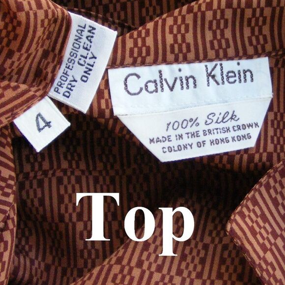 Vintage CALVIN KLEIN Skirt Set, S/XS, Lightweight Silk, 2 piece Top/Skirt, Brown - Picture 13 of 13